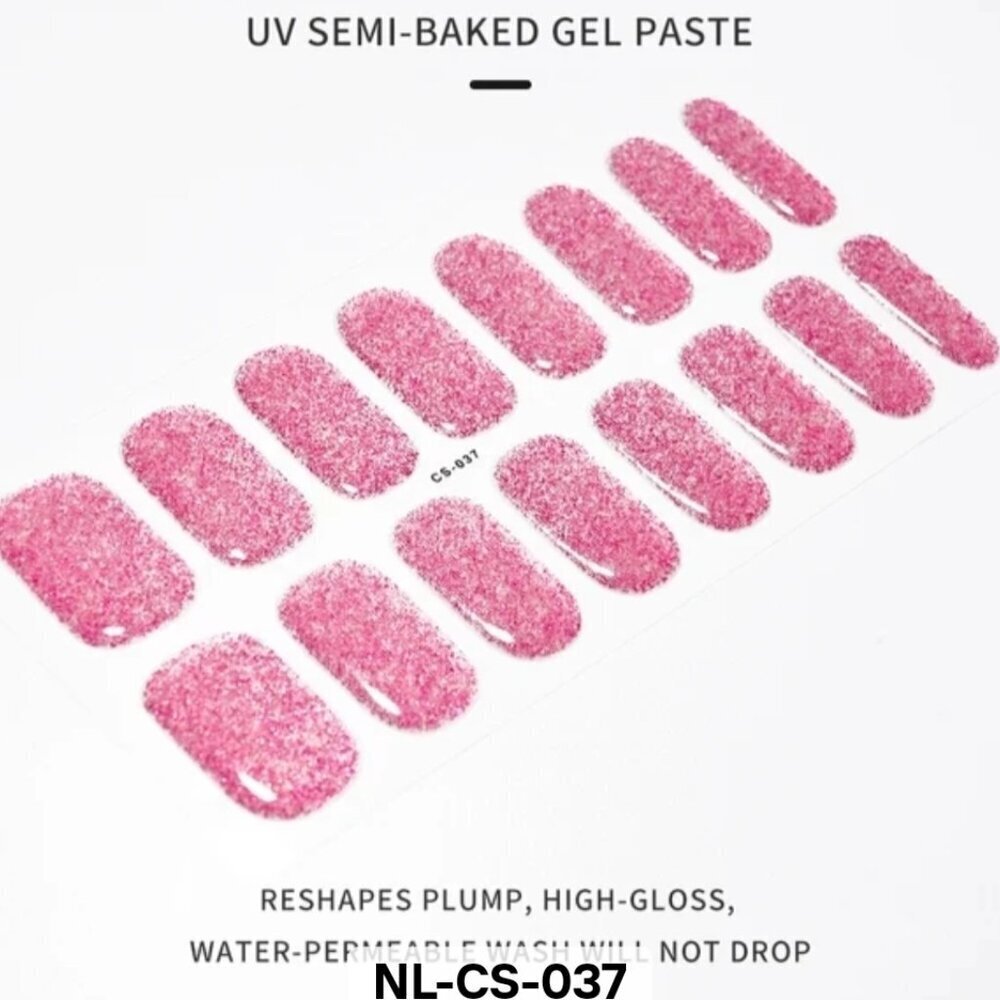 🖤 3/$12 Pink Glitter Full Nail 16 Semi Cured Gel Nails - Needs UV Curing